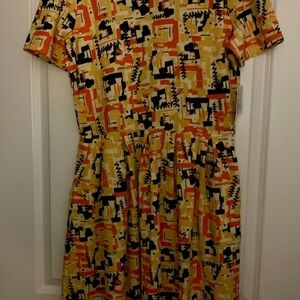 LuLaRoe Geometric Dress in Orange, Yellow, and Black